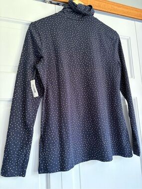 NWT Amazon Essentials Navy Turtleneck Long-Sleeve Top with Gold Dot Print Sz M